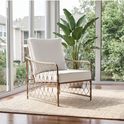Open Weave Rattan Accent Patio Chair With Cushion