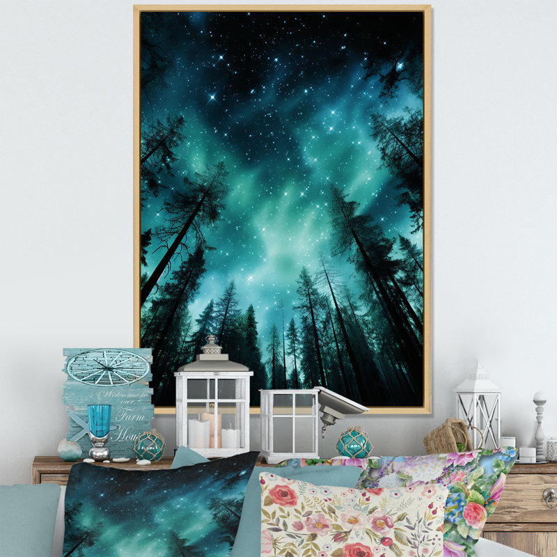 Northern Light Pine Tree Forest - Art mural pin, Cadre photo noir simple, H 40 po x l 30 po x P 1,5 po