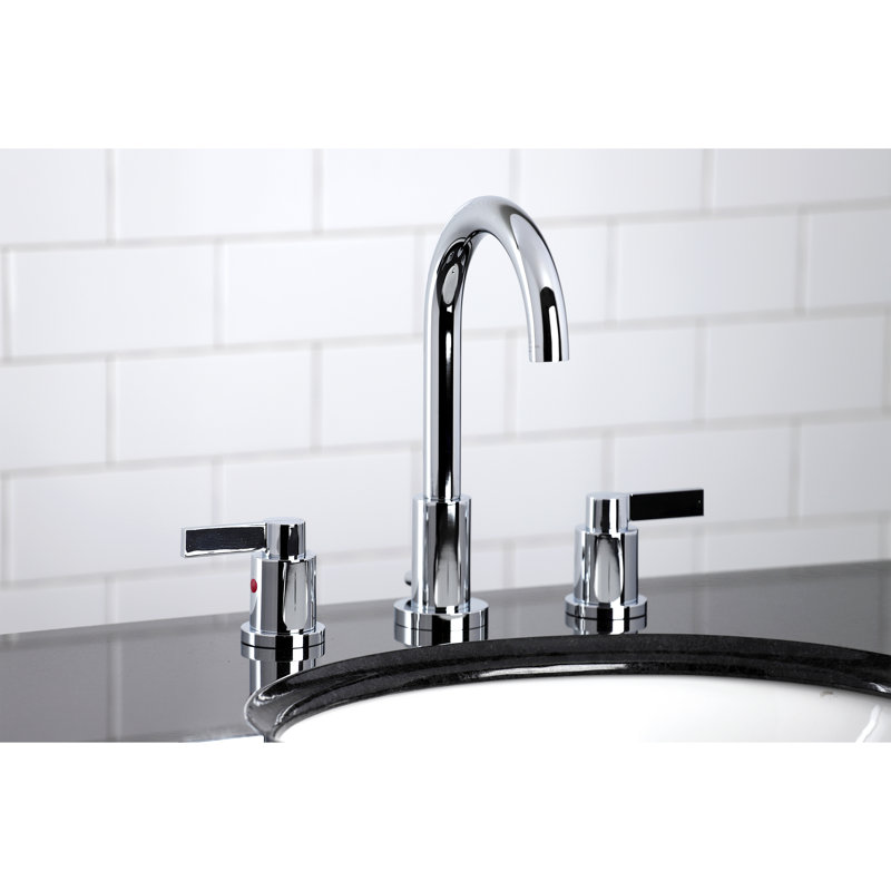 Kingston Brass NuvoFusion Two-Handle 3-Hole Deck Mount Widespread Bathroom Faucet with Brass Pop-Up Drain