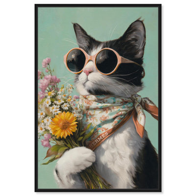 Cat with Bouquet Canvas Print Pets Glam Wall Art by Art Remedy, Black Frame, 10 x 15