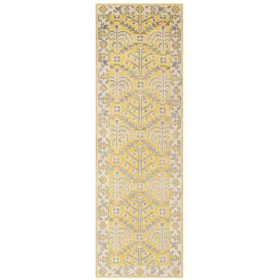 Brownsburg Stone Wash Hand Knotted Wool/Viscose/Cotton Oriental Rug in Yellow