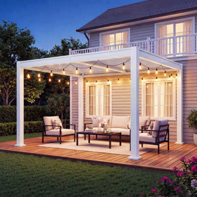 12 ft. W x 10 ft. D Outdoor Louvered Pergola with Adjustable Roof& Integrated Drainage, All Steel Rust-Resistant Patio Pavilion for Patios,White
