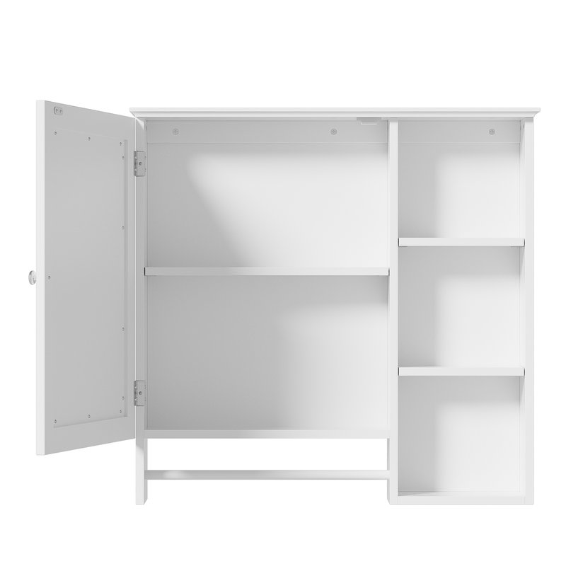 Armoire à pharmacie murale avec miroir, tablettes réglables, 3 niveaux de rangement ouverts, Blanc