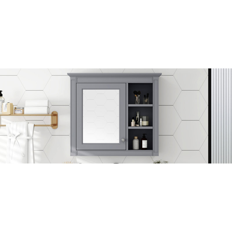 Armoire de salle de bain moderne 30 po x 28 po avec miroir, rangement spacieux, miroir mural gris de 28 po, conception fonctionnelle, intimité dissimulée