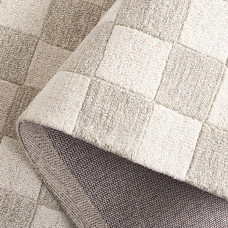Msr4760 Martha Stewart Hand Tufted Wool/Cotton Checkered Rug in Beige/Ivory, Square 6'