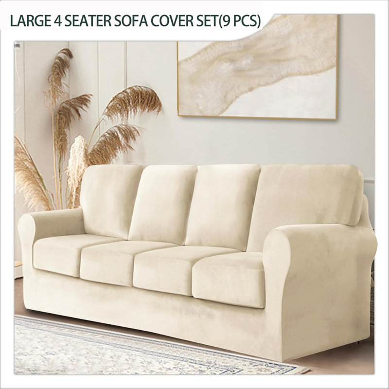 Sofa Cover With Separate Seat Cushions And Backrests Stretch Velvet Sofa Slipcover Couch Covers Furniture Protector Split Combined (Large 4 Seat Set 9 PCS)