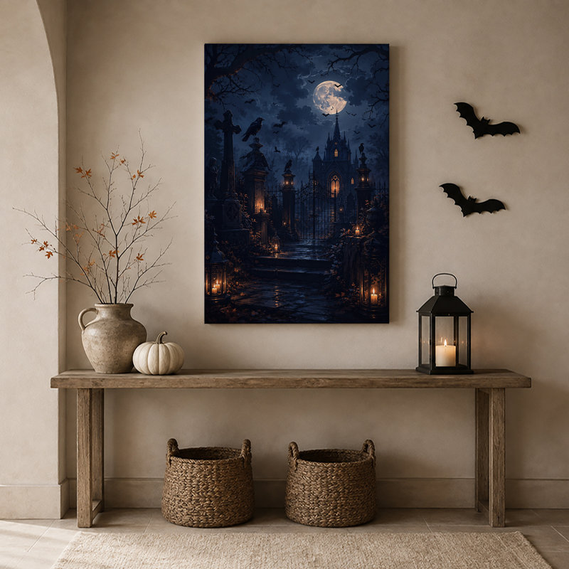 «Gothic Church and Graveyard Under Bright», art mural sur toile, H 18 po x l 12 po