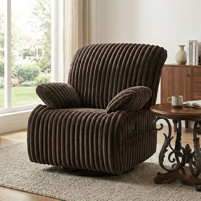  Fauteuil inclinable manuel en velours côtelé de 37 po de largeur avec pochette de rangement, brun