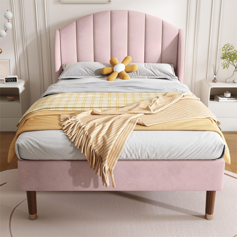 Upholstered Velvet Bed, Single (3'), Pink