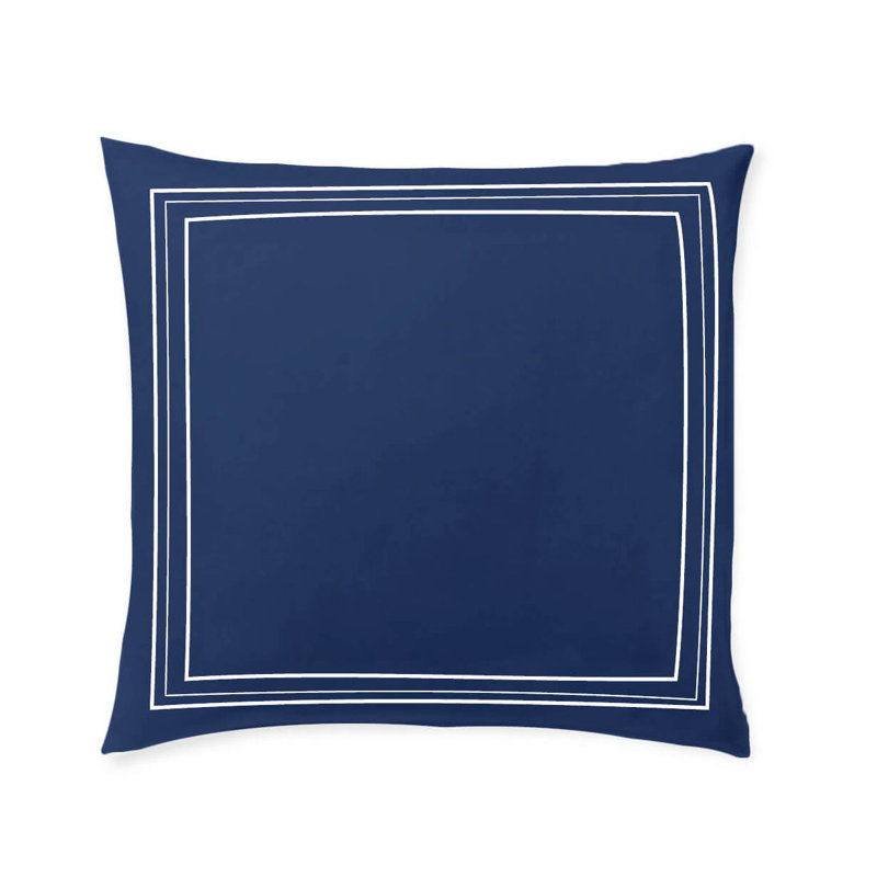 400TC Cotton Classic Luxurious Embroidery Sateen Solid Euro Sham, 22"H x 22"W, White/Navy Blue