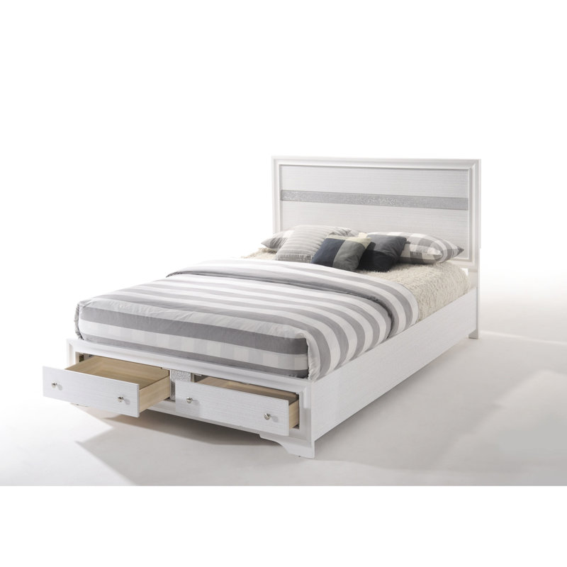 Lit de rangement bas à profil bas blanc avec 5 lattes et panneaux, aucun sommier requis, matelas de 81 po convenant à 8 pieds de soutien, compatibilité