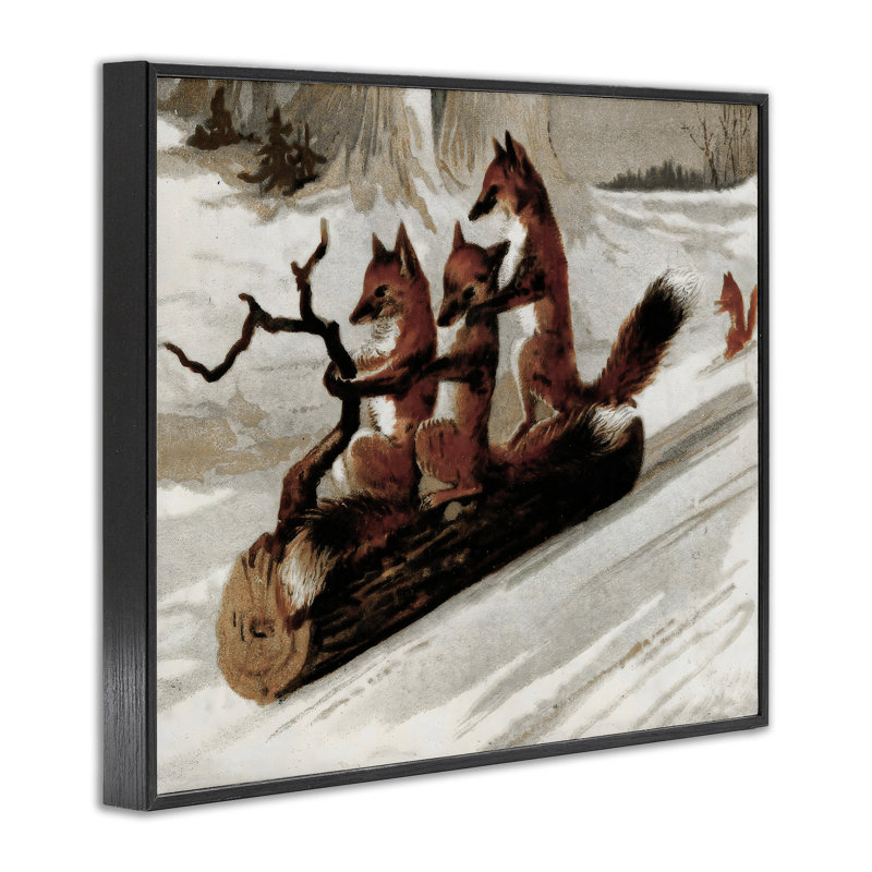 Renards qui traînent sur une bûche, estampe numérique, design par Arlington Prints, H 24 po x l 30 po