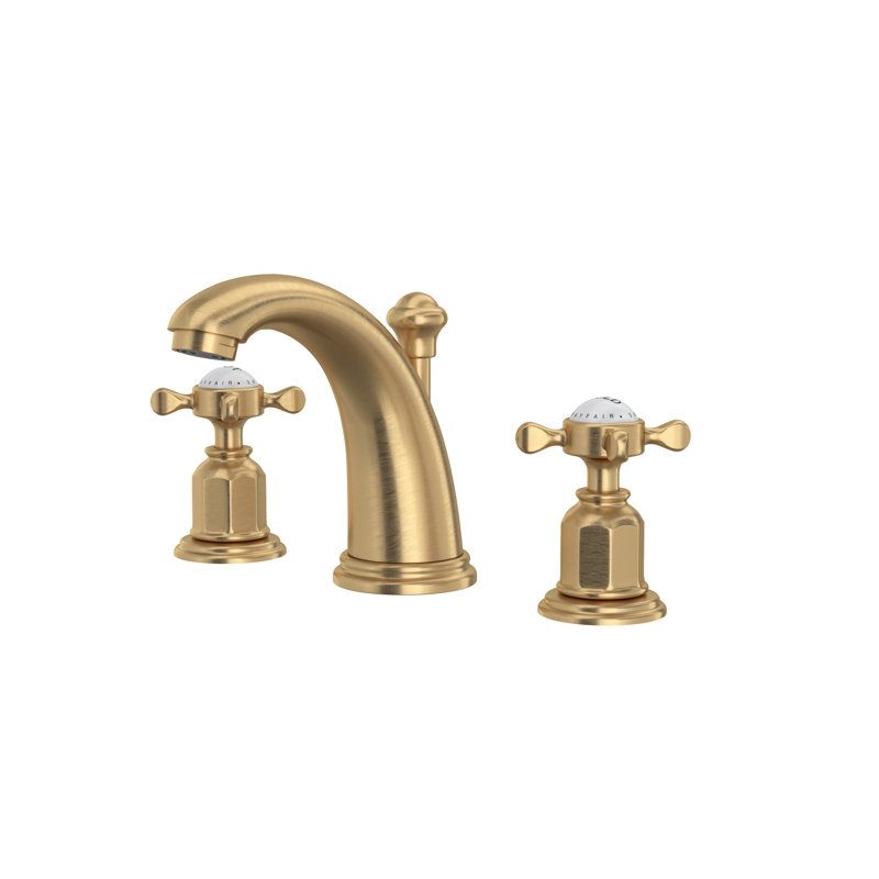 Edwardian Widespread Lavatory Faucet, Cross, Satin English Gold