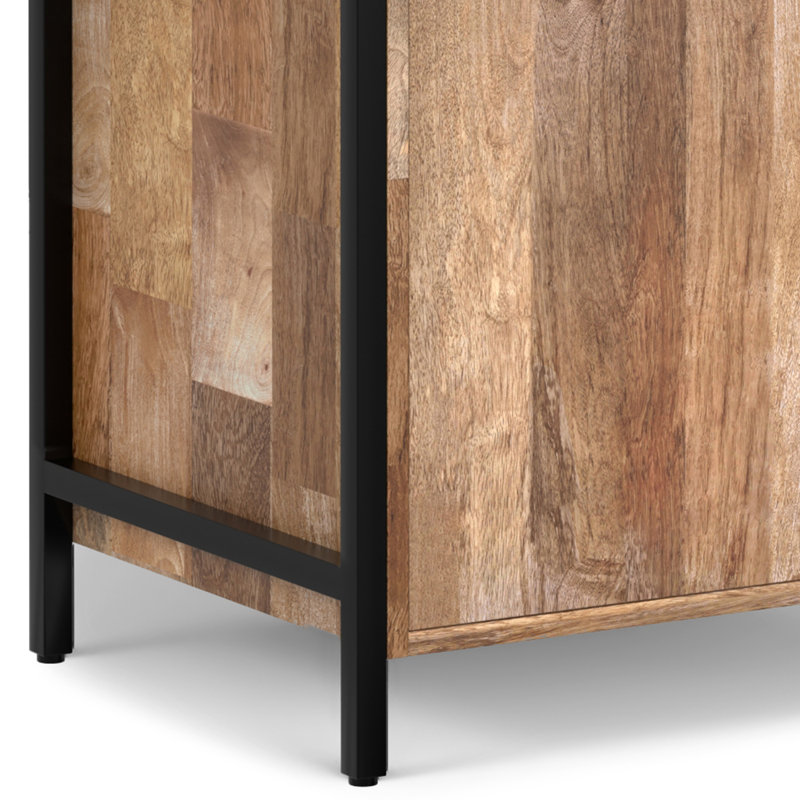 Tall Black Metal and Mango Wood Adjustable Bookcase Set