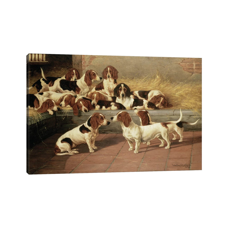 Basset Hounds In A Kennel, 1894 by Valentine Thomas Garland - Wrapped Canvas Gallery-Wrapped Canvas Giclée