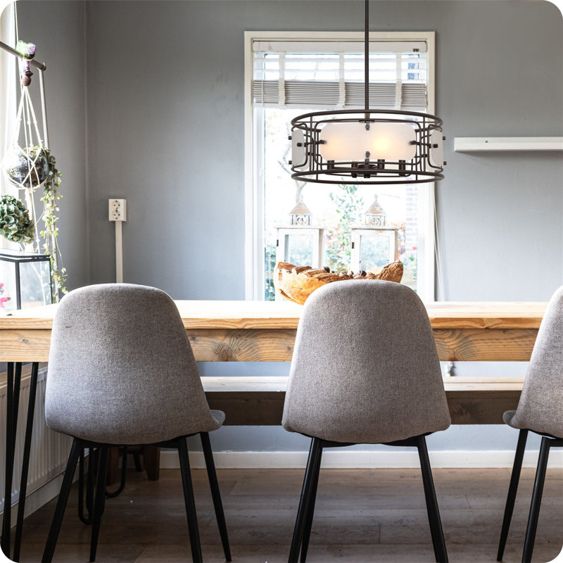 18.5" 4-Light Farmhouse Pendant Drum Chandelier + Tempered Glass Panels, Oil Rubbed Bronze Finish