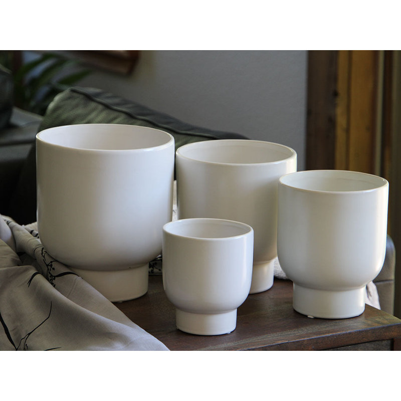 Cache-pots Monstera en céramique émaillée (lot de 9) - Jarin extérieur, Brun mat