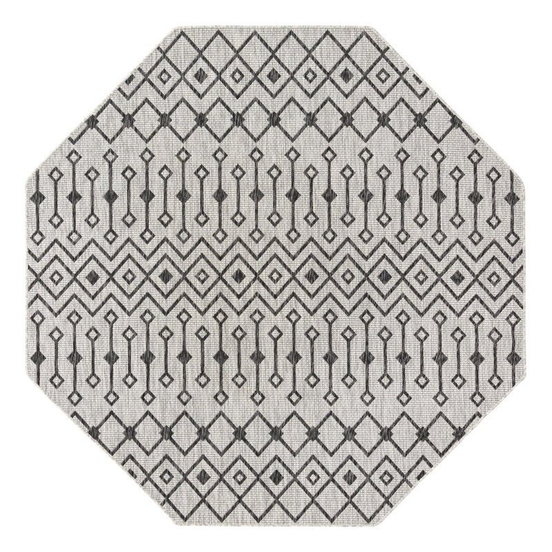 Tapis intérieur / extérieur gris clair Jaylah Southwestern, Octogone 7 pi 10 po x 7 pi 10 po