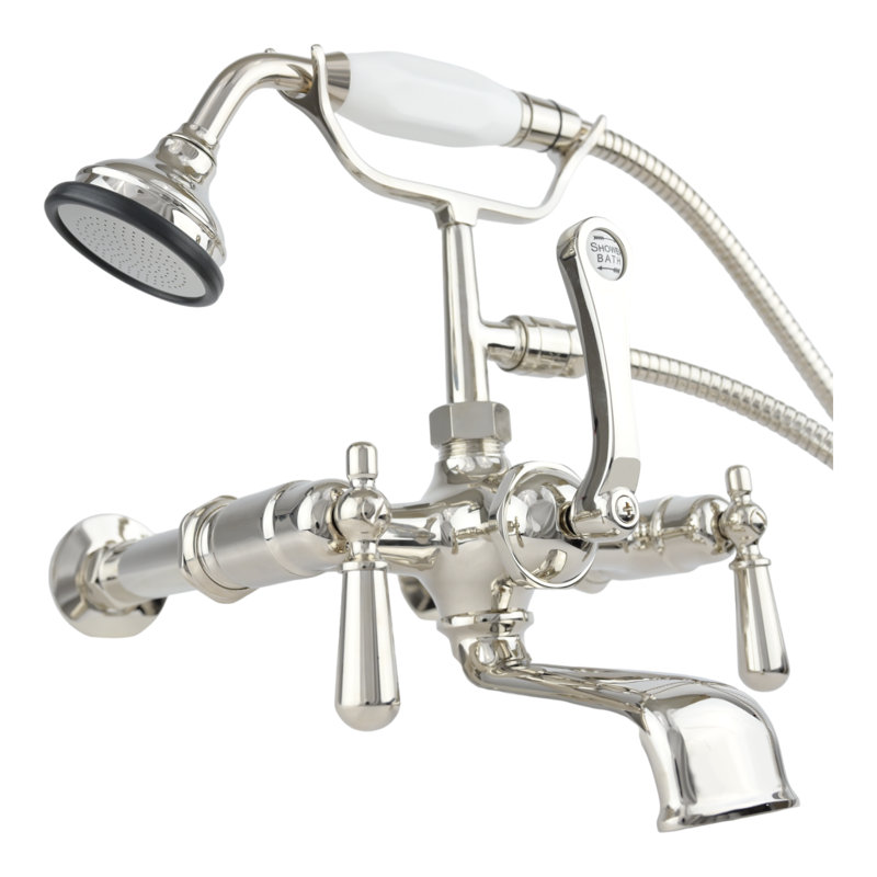 3 Handle Bathroom Clawfoot Tub Faucet with Diverter, Polished Nickel