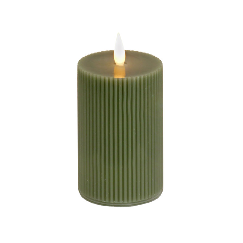 Unscented Flameless Candle, 9" H x 3" W x 3" D, Dark Green