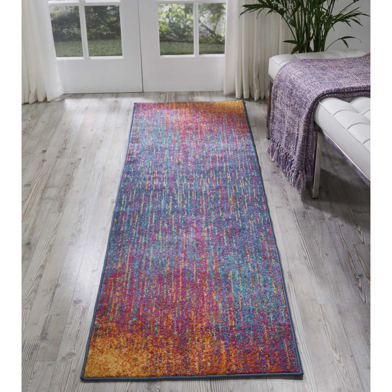 Tapis rose / mauve à motif abstrait Liia, Tapis de couloir 2 pi 2 po x 10 pi