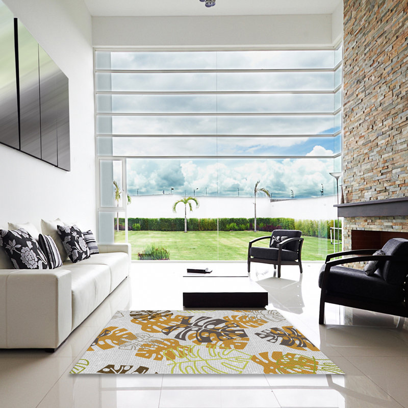 Tapis brun/jaune/gris à motifs, Carré 4 pi