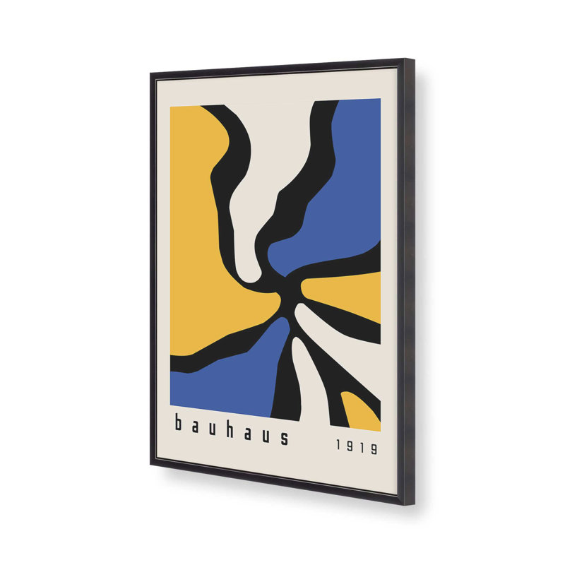 Imprimé de courants de Bauhaus jaune et bleu, H 15,25 po x l 12,25 po, Zinc patiné