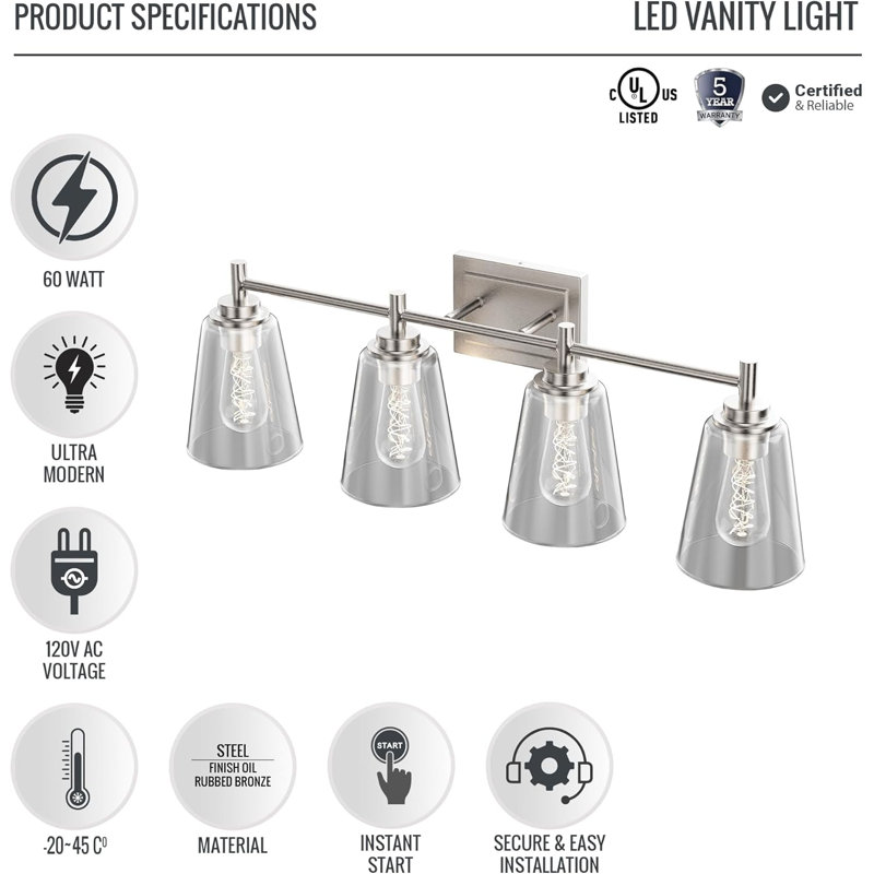 Luminaire de meuble-lavabo 4 lumières sur miroir, Doré