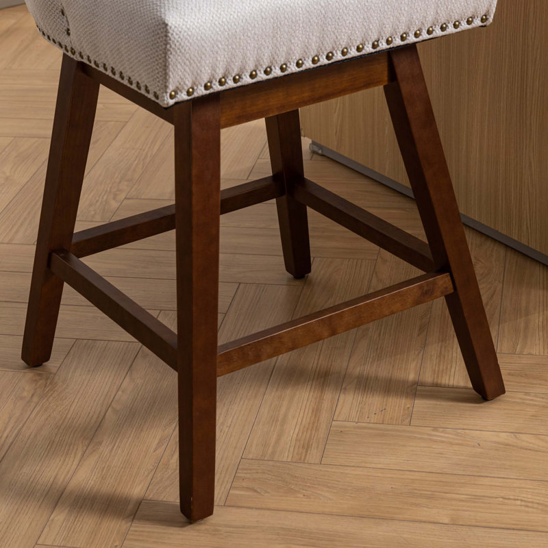 Rolland Counter Height Swivel Barstools, 26'' H Seat Height Upholstered Bar Stools Set of 2, Beige