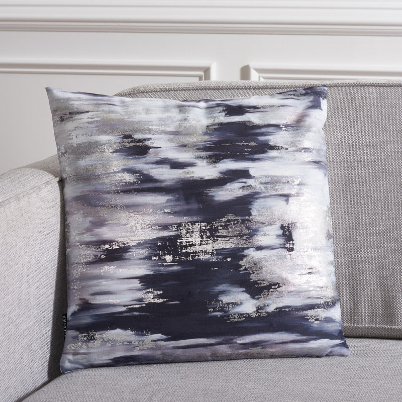 Andrine Abstract Reversible Throw Pillow, Navy/Silver