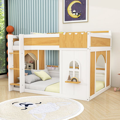 Bunk Bed with Playful Design and Built-in Shelves