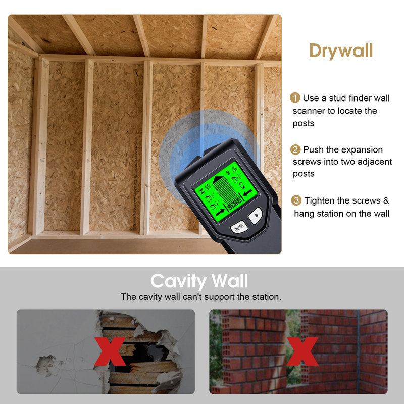 Brown Particle Board Wall-Mount Barber Station with Mirror