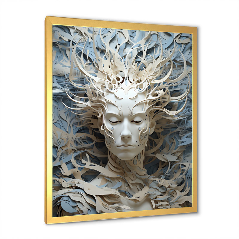 Mythique créature extraterrestre, peinture I, Cadre doré simple, H 32 po x l 24 po x P 1 po