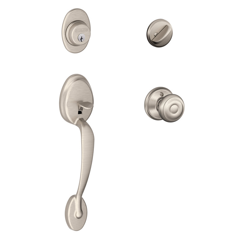 Plymouth Handleset with Single Cylinder Deadbolt and Georgian Door Knob and Rosette, Satin Nickel, Yes