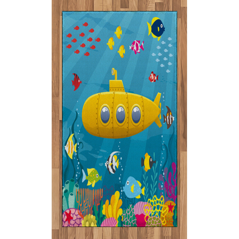 Submarine Yellow Submarine High Density Long Fiber Poly Threads Decorative Area Rug Carpet, Rectangle 2'7" x 5'