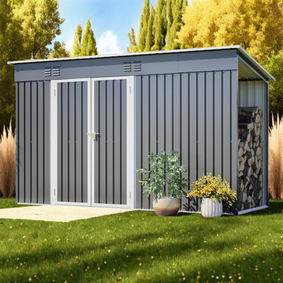 10'x4' Metal Storage Shed With Lockable Door And Floor Frame