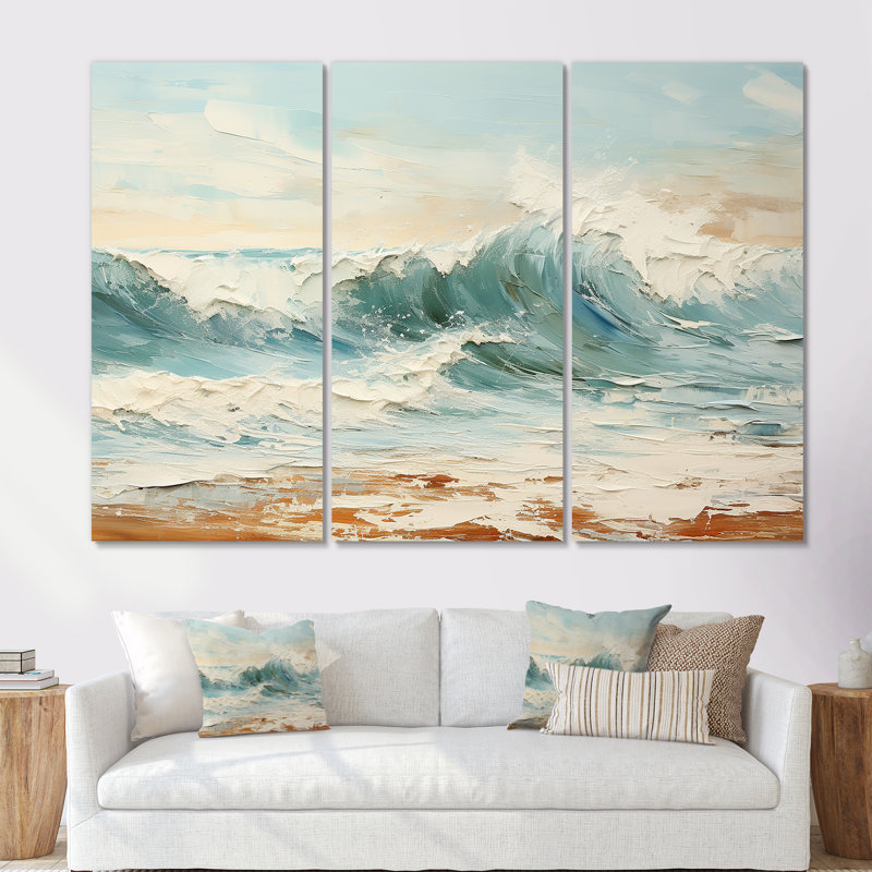 Ensemble de salon mural Mute Color Wave Horizon I - Bord de mer, Toile tendue, H 32 po x l 48 po x P 1 po