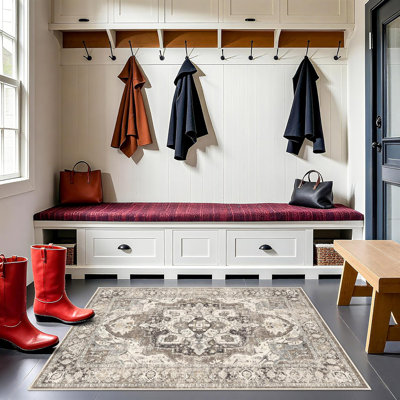 Wide Hallway Rug: Vintage Washable Soft for Living Room Bedroom Water Resistant Carpet with Non-Slip Backing for Entry Kitchen Dining Room Thin Bathroom Floor Mat(Brick)