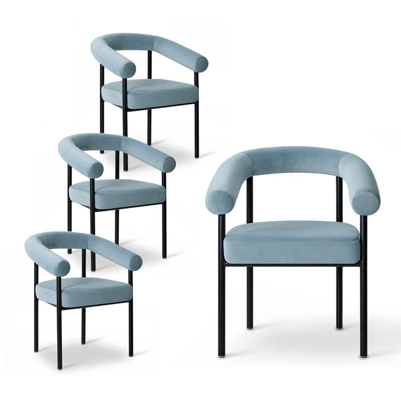 Fauteuils de salle à manger rembourrés en velours, Bleu clair