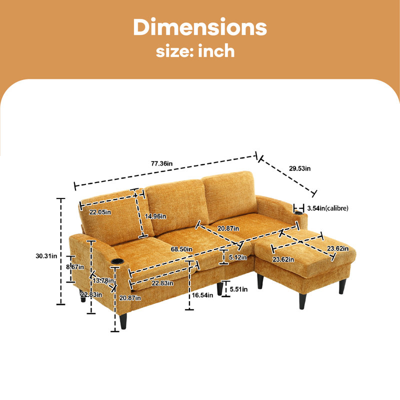 Canapé modulaire 2 pièces Adylynn, Polyester jaune