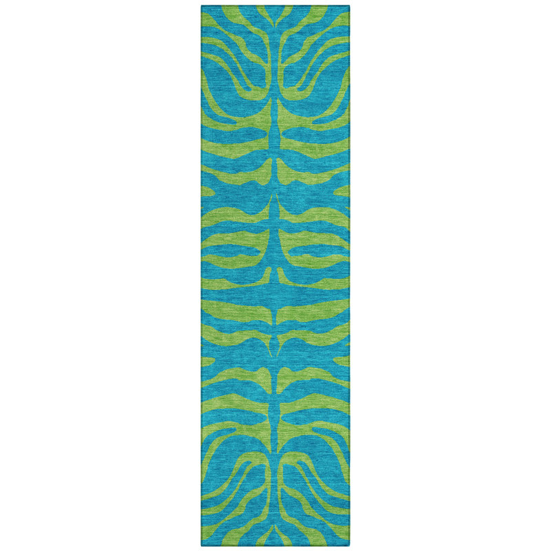 Fernelle Teal Washable Indoor-Outdoor Rug - , 2'3" x 7'6"