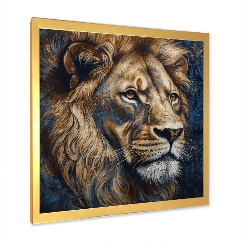 Majestic lion III - décoration murale lion, H 36 po x l 36 po x P 1,5 po, Cadre doré simple