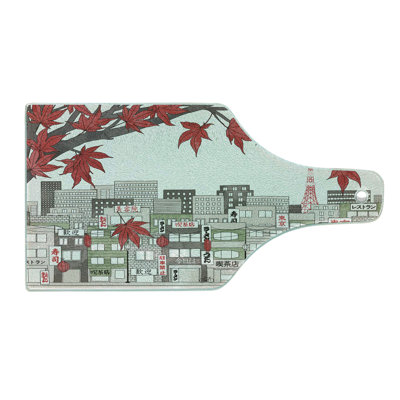 Ambesonne Tokyo Tempered Glass Cutting Board Japanese City Art Panorama Coconut Red