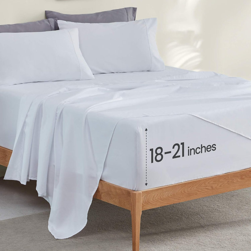 Extra Deep Pocket Sheet Set Sheet Set, Twin Sheet Set + Fitted Sheet and Pillowcase, White