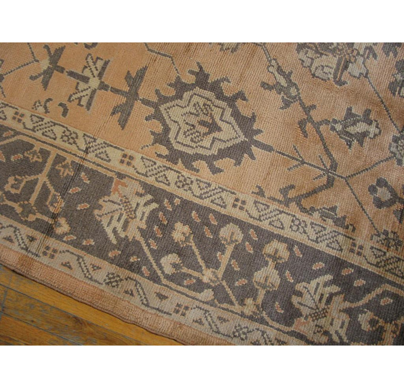 Lovely Peach Ground Color with Geometric Pattern Antique Turkish Oushak Rug