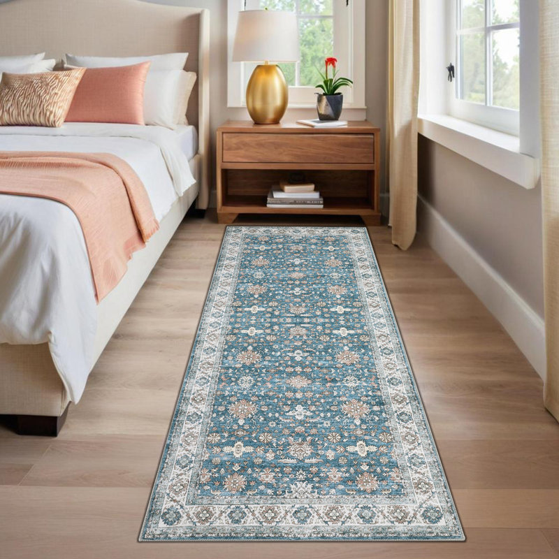 Washable Non-Slip Vintage Oriental Area Rug for Living Room, Bedroom, Dining Room, Nursery, or Office – Thin Neutral Green Carpet