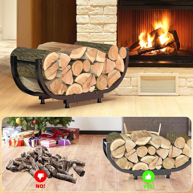 Support de rangement pour bois de chauffage extérieur, 29 pouces, support à bûches pour le bois de chauffage, noir