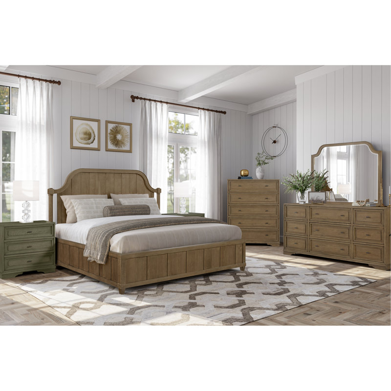 Très grand lit à panneau très grand fini en couleur amande, fabriqué à partir de placages, tête de lit arquée avec moulures dramatiques, bois massif +, profondeur 88,73 po, largeur 83 po, hauteur 60, lit de 212 lb, fait