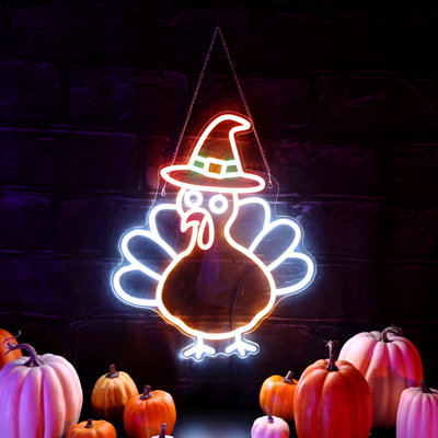 Haunted Hill Farm 18-In LED Turkey Thanksgiving Decoration in Yellow & Orange