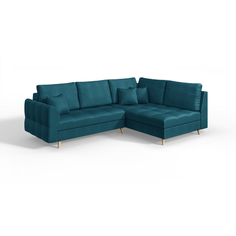 Scandinavian Corner Sofa with Footstool, Blue, Right Hand Facing